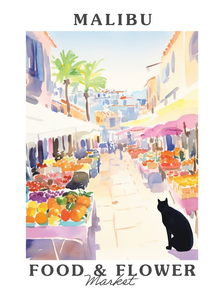 Food Market With Cats In Malibu 1 Poster