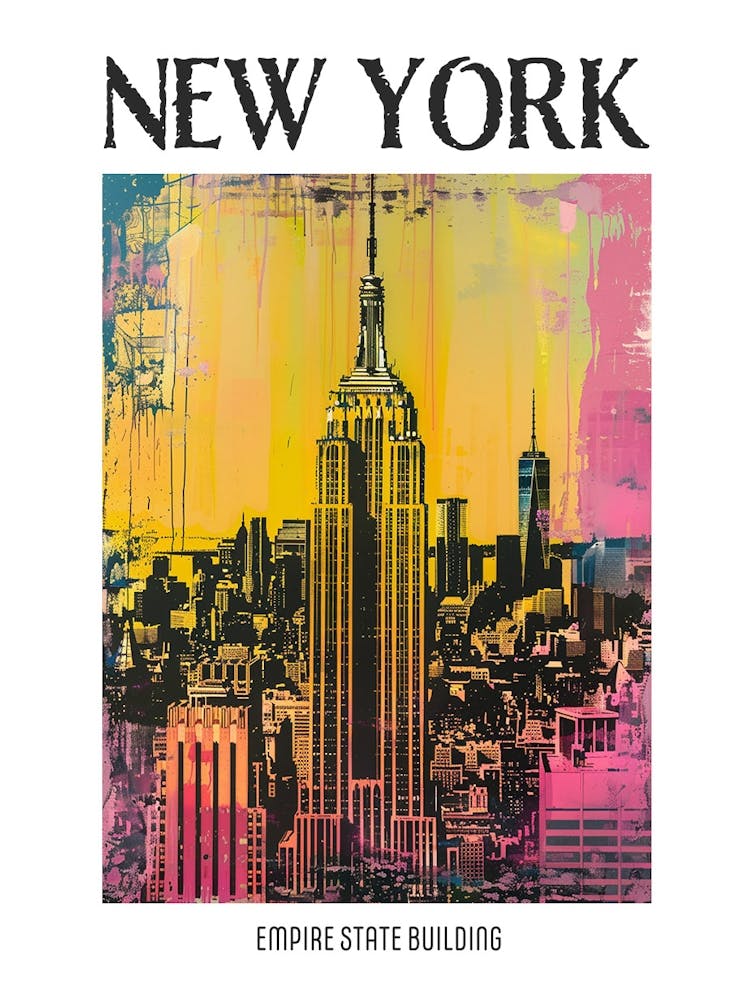 Empire State Building New York Colourful Silkscreen Illustration 4 Poster