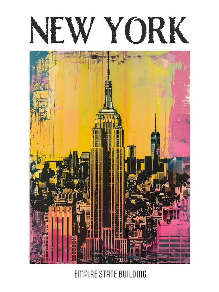 Empire State Building New York Colourful Silkscreen Illustration 4 Poster