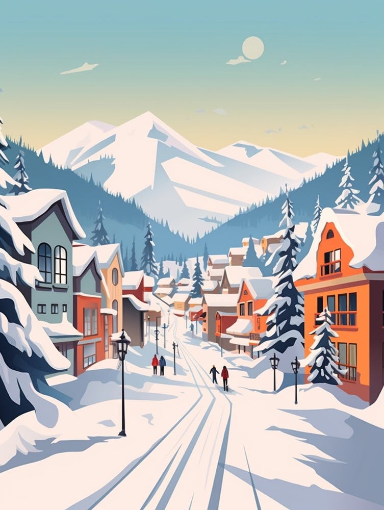 Vintage Winter Travel Illustration Whistler Canada 1