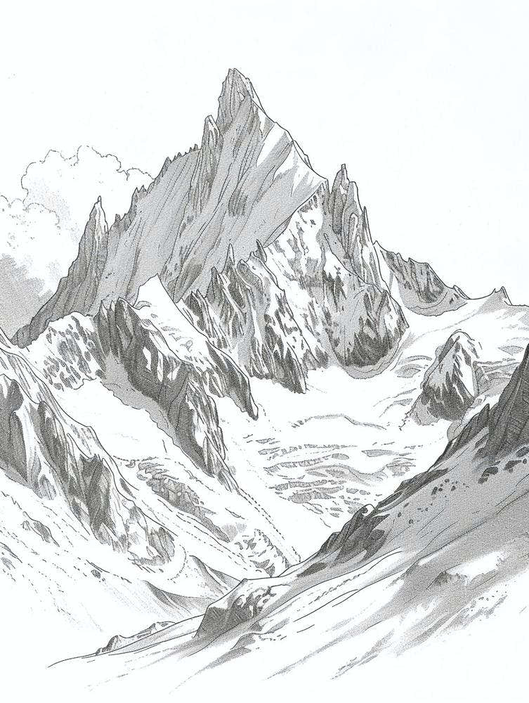 Mont Blanc France Italy Line Drawing 3