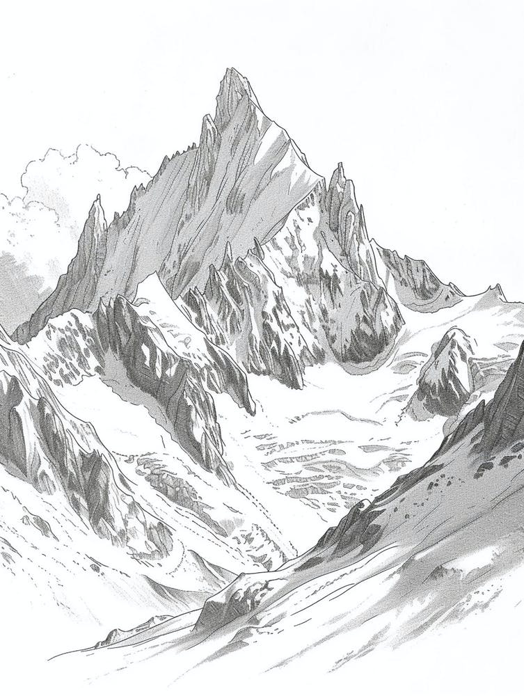 Mont Blanc France Italy Line Drawing 3