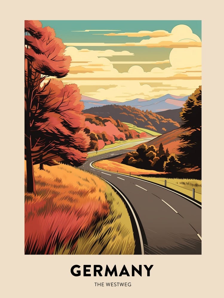 The Westweg Germany 4 Vintage Hiking Travel Poster