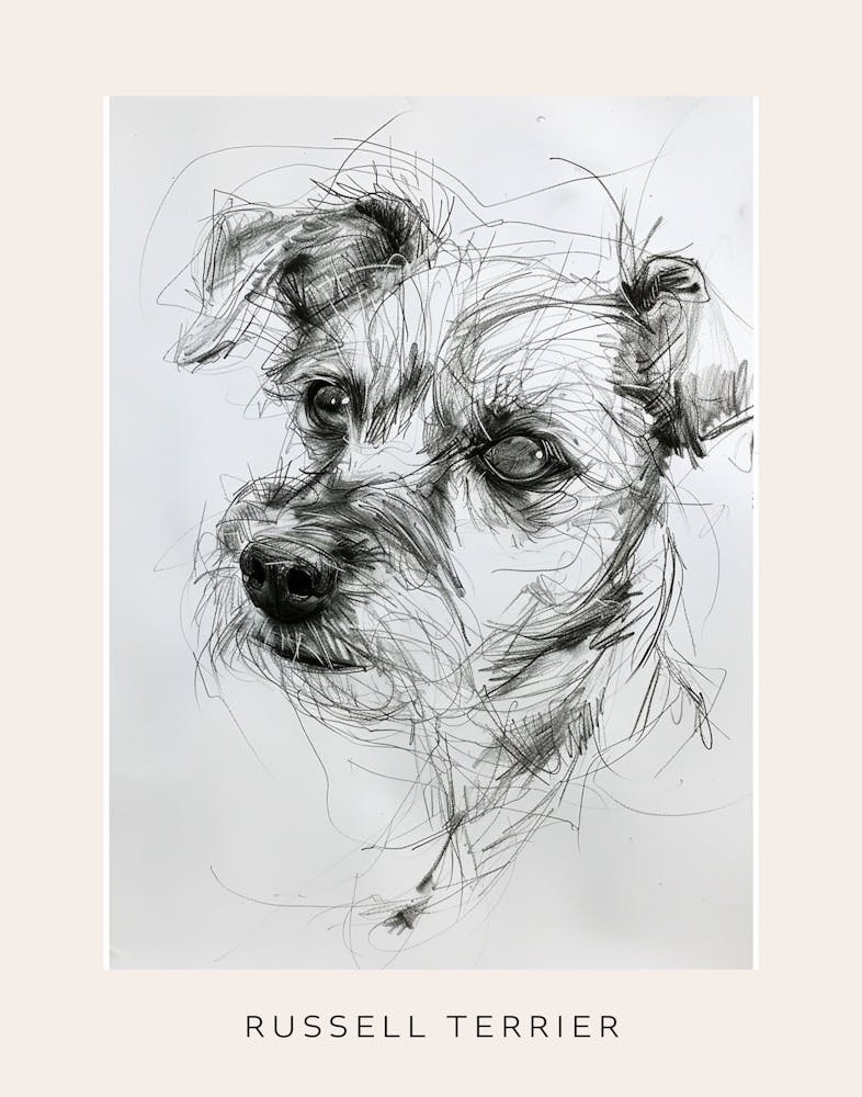 Russell Terrier Dog Line Sketch 1 Poster
