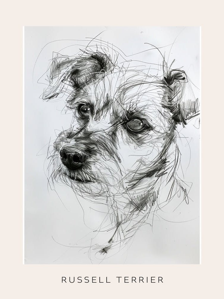 Russell Terrier Dog Line Sketch 1 Poster
