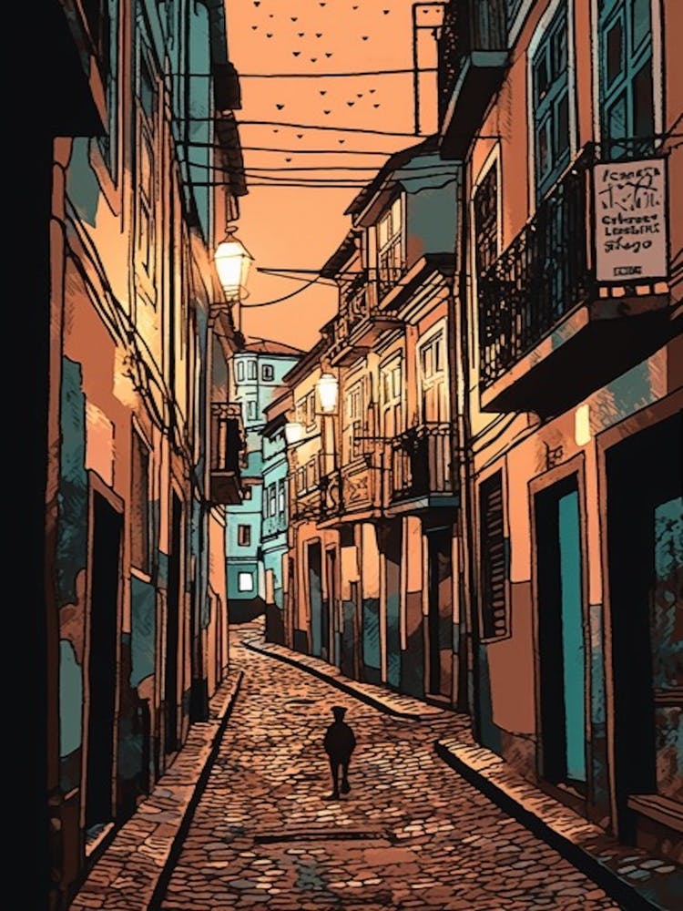 Painting Of Lisbon Portugal In The Style Of Line Art 3