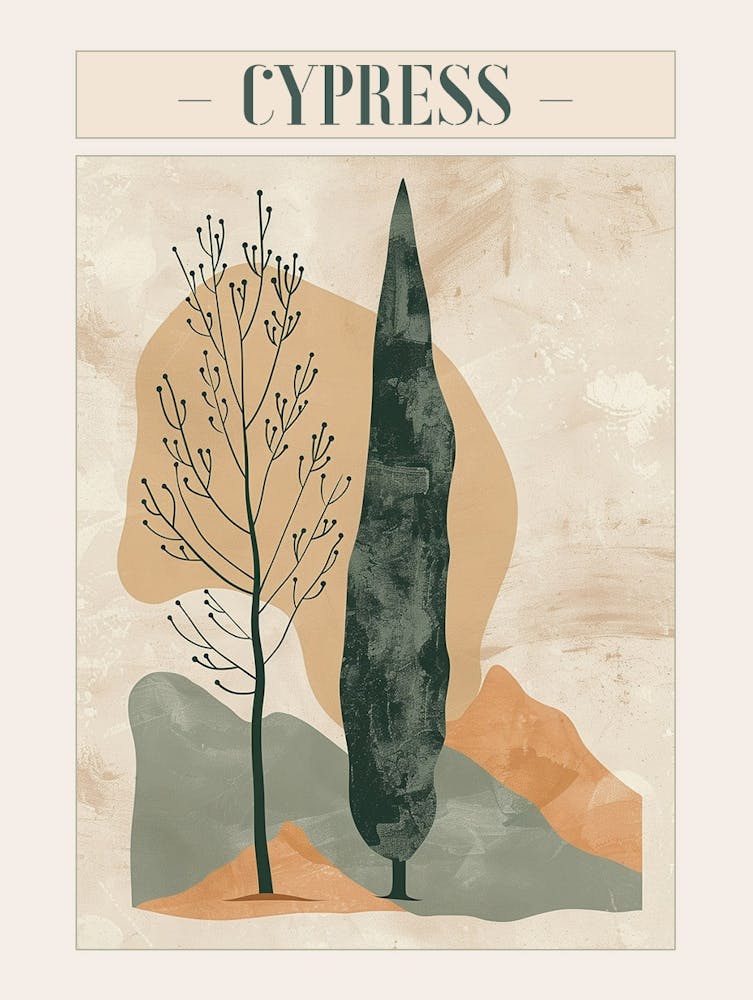 Cypress Tree Minimal Japandi Illustration 2 Poster