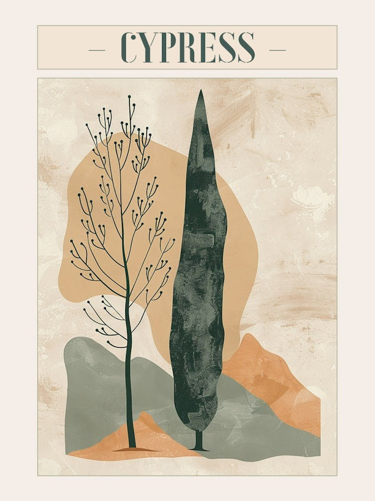 Cypress Tree Minimal Japandi Illustration 2 Poster