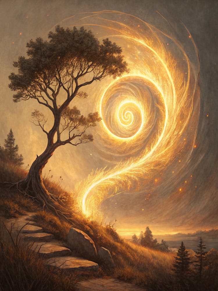 Oil Painting Style Glowing Spiral Brush With Neutr