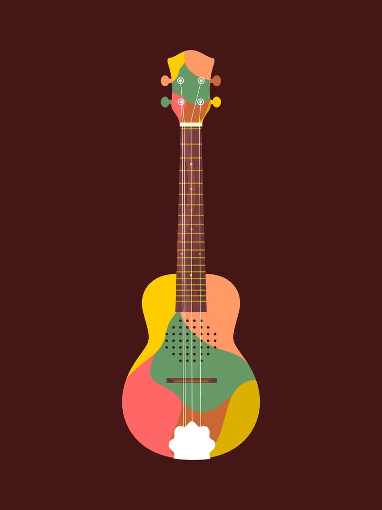 Cak Tenor/Banjo Keroncong Musical Instrument in Colorful Illustration