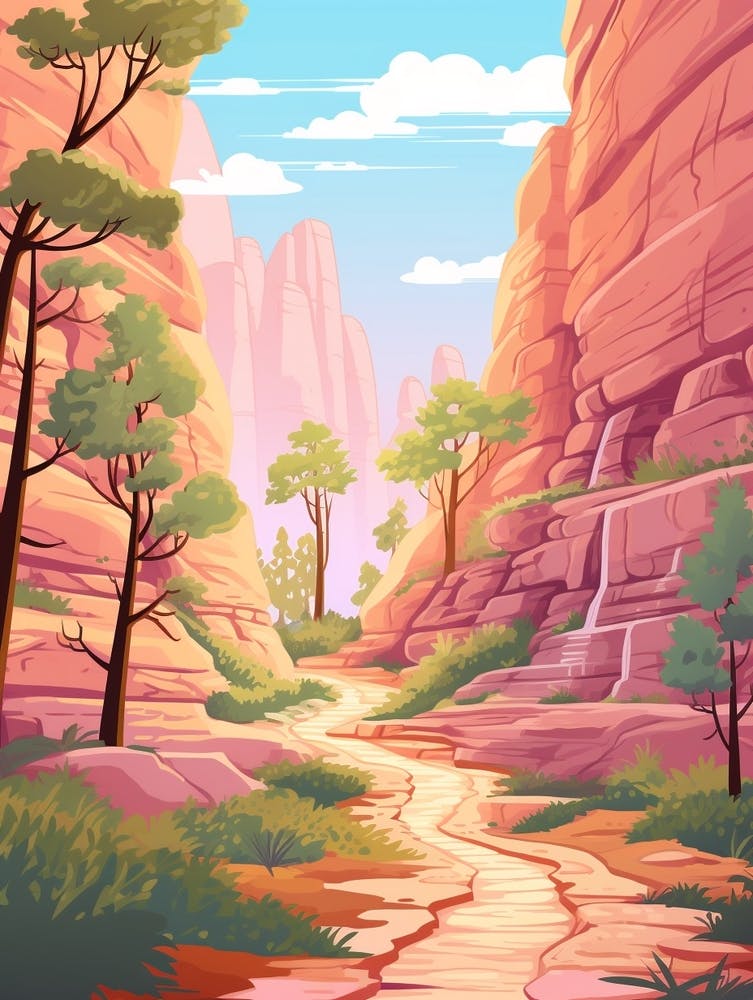 Zion Narrows Usa 2 Hike Illustration