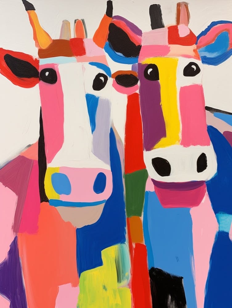 Colourful Kids Animal Art Cow 2