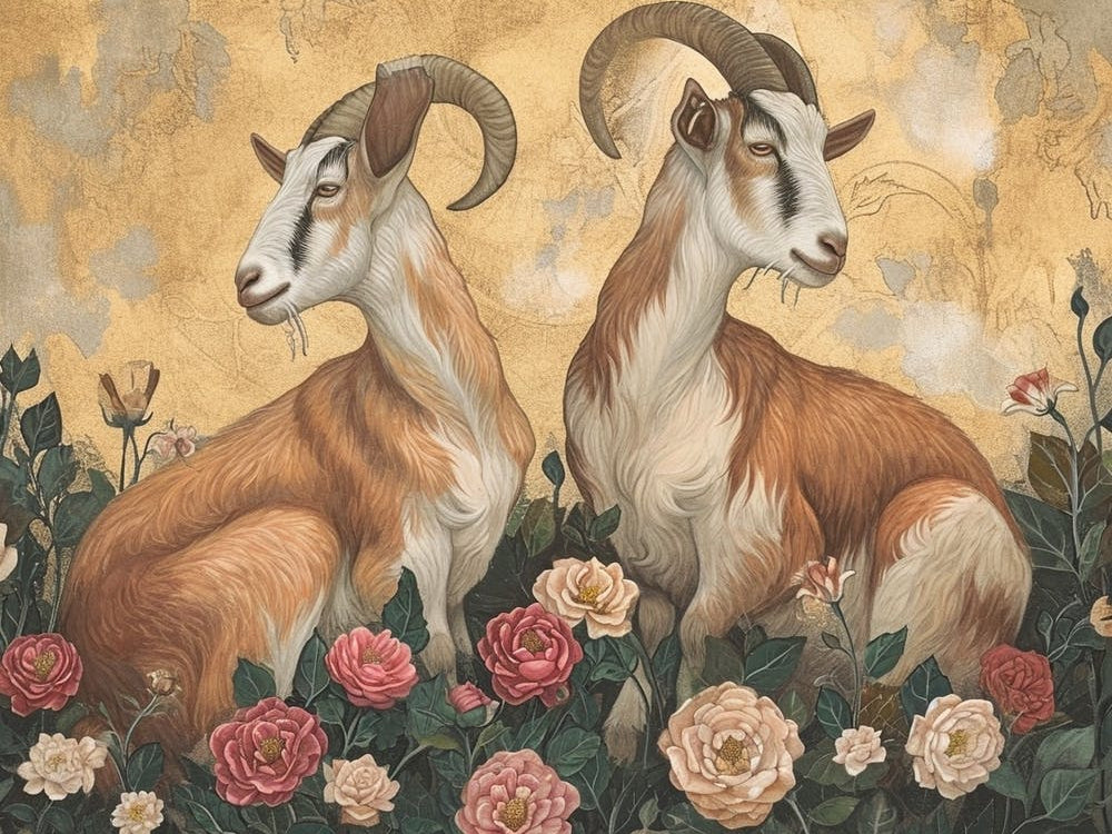 Floral Animal Illustration Goat 2