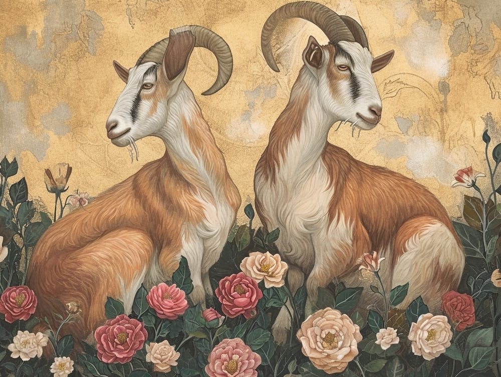 Floral Animal Illustration Goat 2