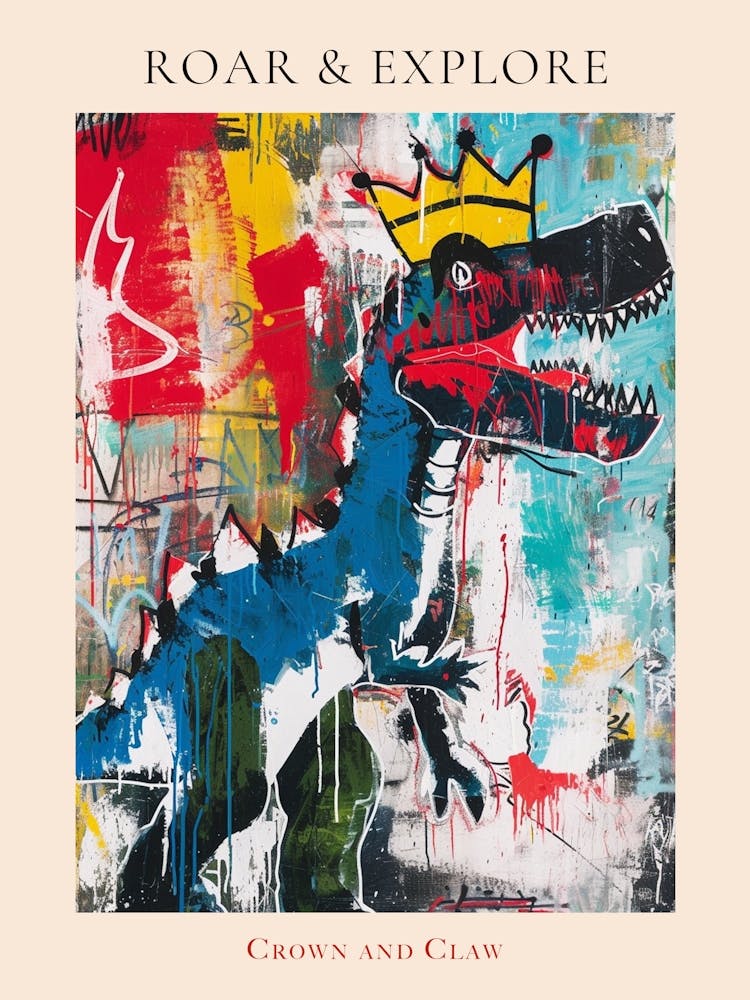 Paint Drip Dinosaur With A Crown 4 Poster