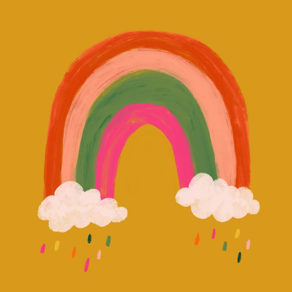 Rainbow And Raindrops Square