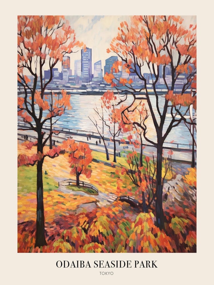 Autumn City Park Painting Odaiba Seaside Park Tokyo 1 Poster