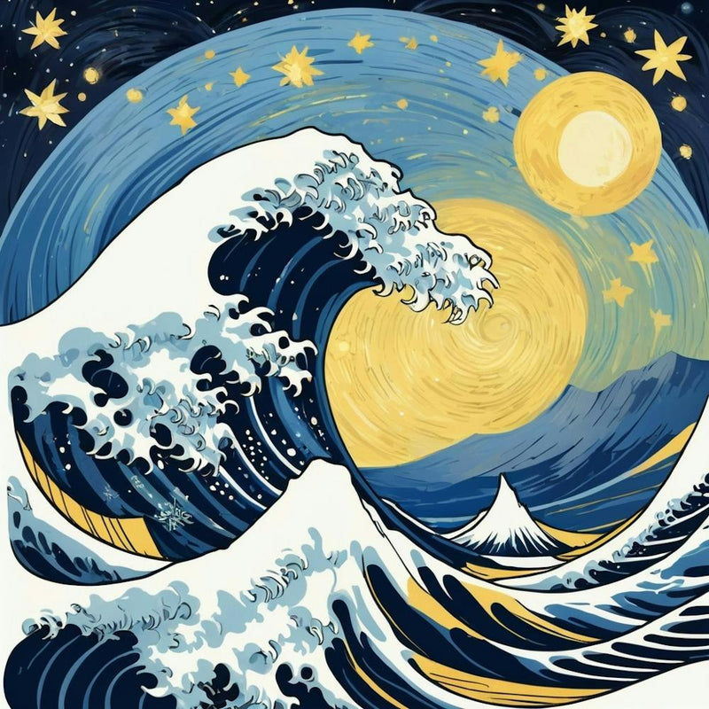 The Great Waves Off Kanagawa Logo At Starry Night Van Gogh Painting 2
