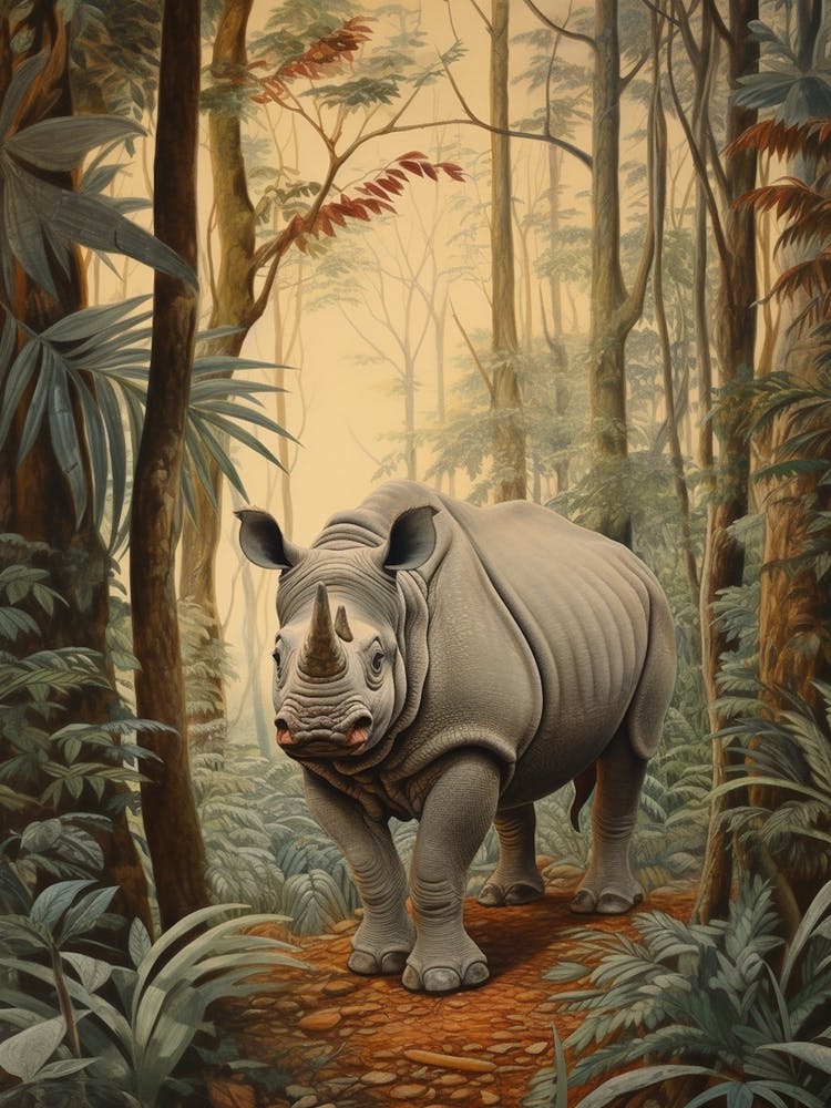Rhino In The Trees At Dawn 3