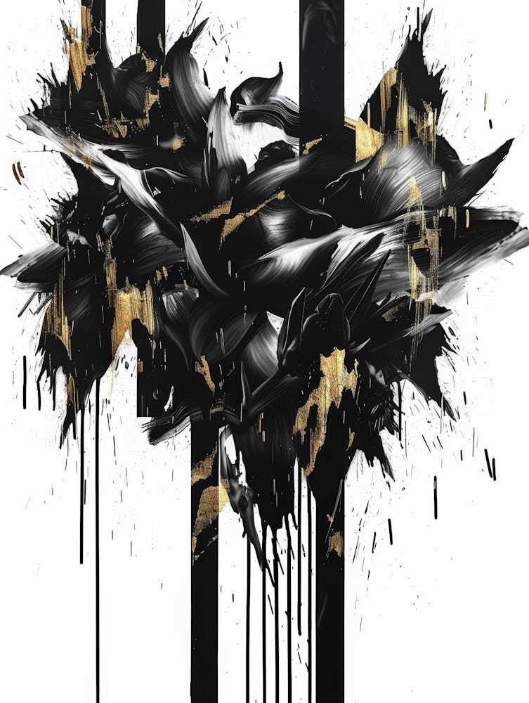 Abstraktes Schwarz-Gold Gemälde 106