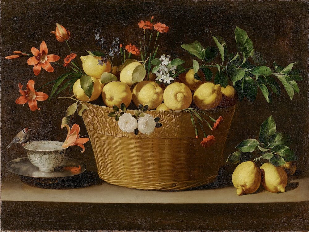 Still Life With Lemons In A Wicker Basket, Juan de Zurbarán