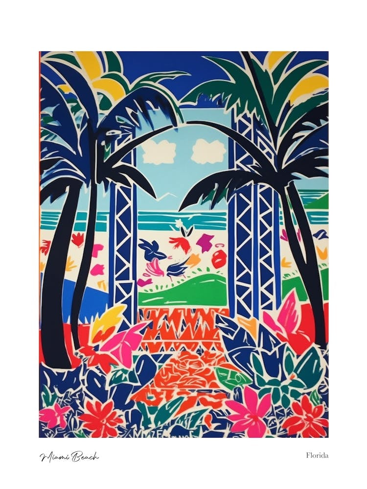 Miami Beach Florida Matisse Style 2 Watercolour Travel Poster