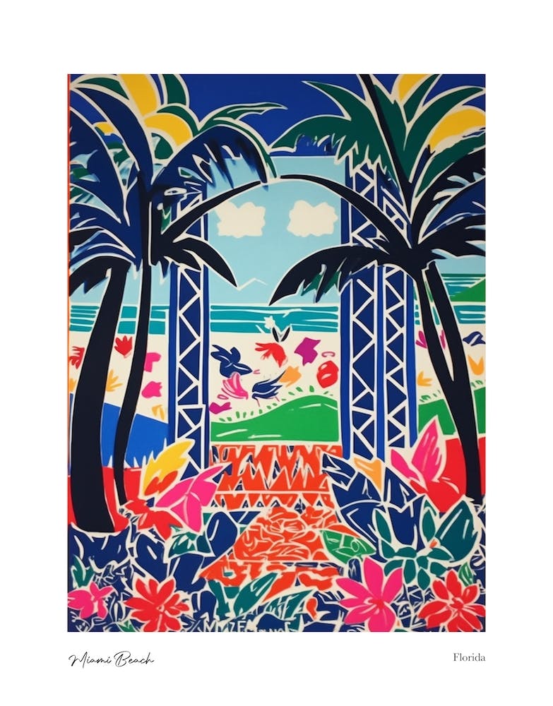 Miami Beach Florida Matisse Style 2 Watercolour Travel Poster