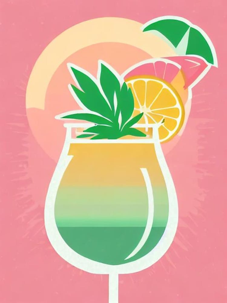 Tequila Sunrise Retro Pink Cocktail Poster