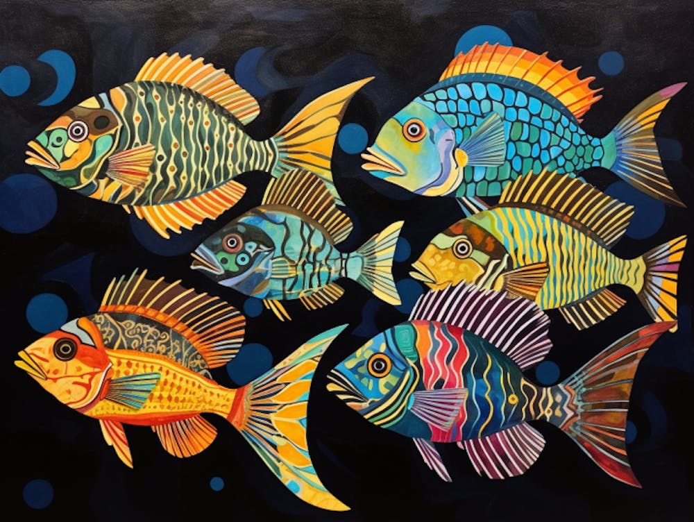 Hunzinator School Of Black Sea Bass Picasso Style Art Covering 1