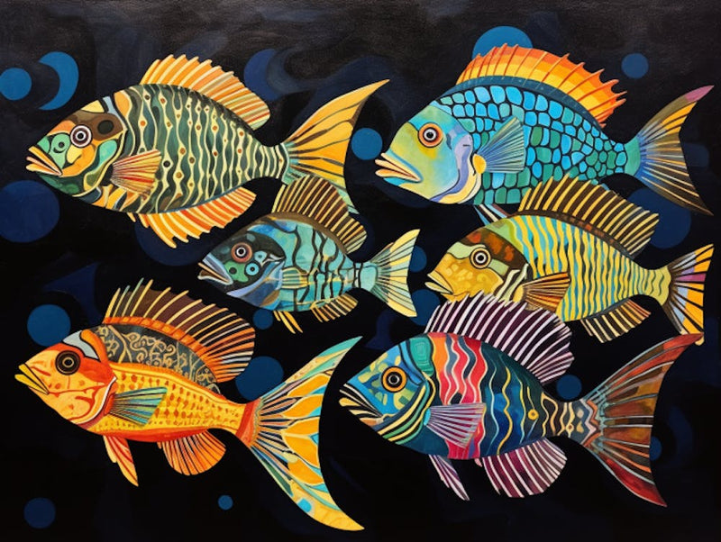 Hunzinator School Of Black Sea Bass Picasso Style Art Covering 1