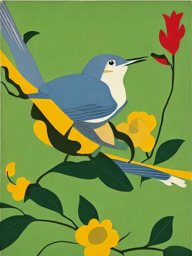 Mockingbird 2 Midcentury Illustration Bird