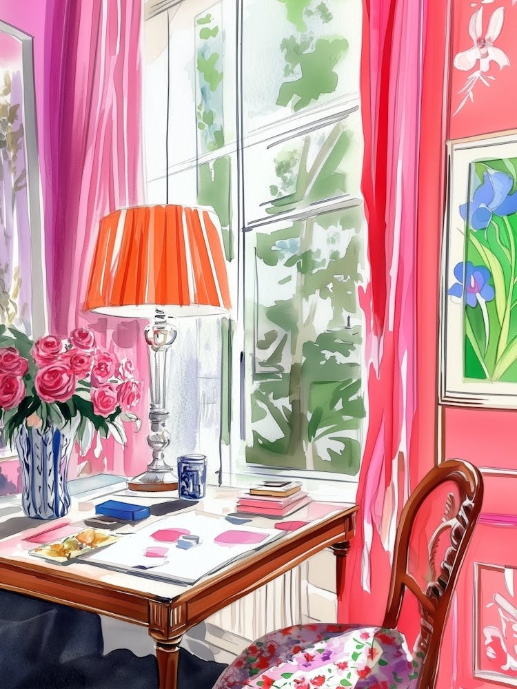 Artistic Workspace with Pink Roses