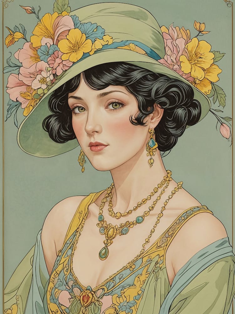 Vintage Lady In Green Hat