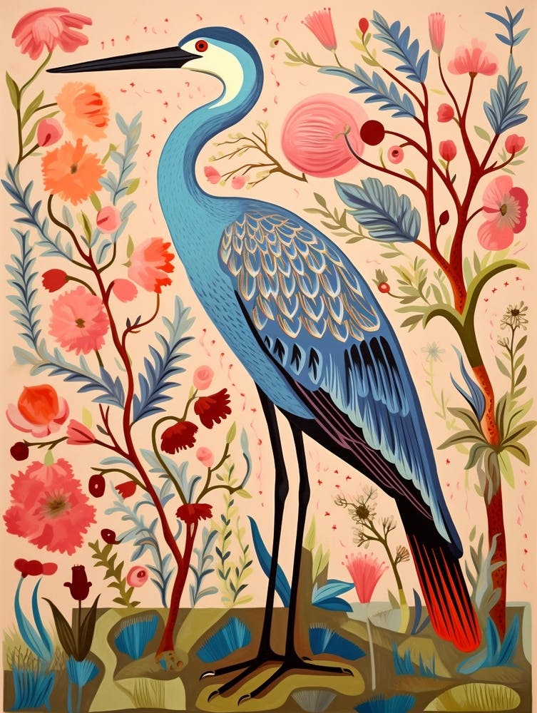 Pink Scandi Great Blue Heron 2