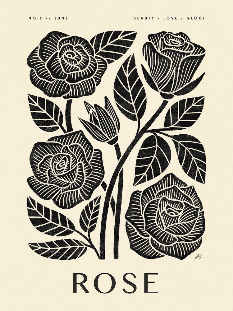 Rustic June Birth Flower Rose Black Cream