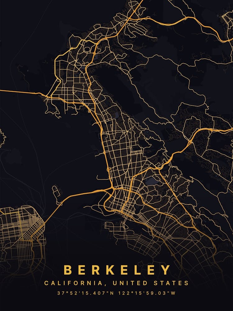 Berkeley California USA Black And Gold Map