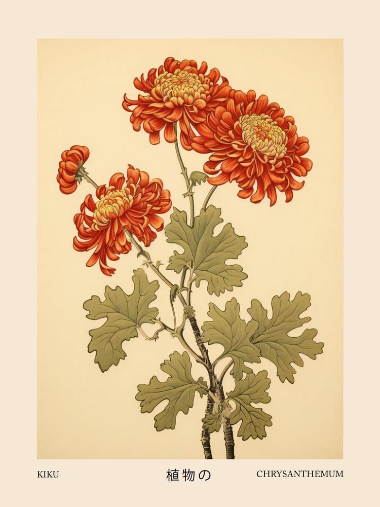 Kiku Chrysanthemum 2 Vintage Japanese Botanical Poster