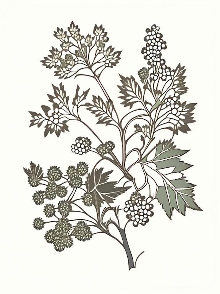 Hawthorn Herb William Morris Inspired Line Drawing 2