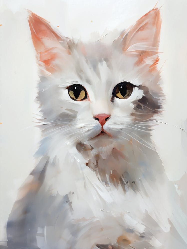 Digital Cute White Cat Painting