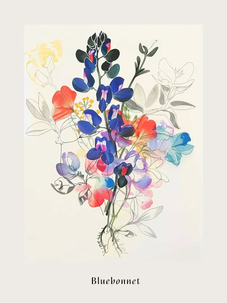 Bluebonnet 6 Collage Flower Bouquet Poster