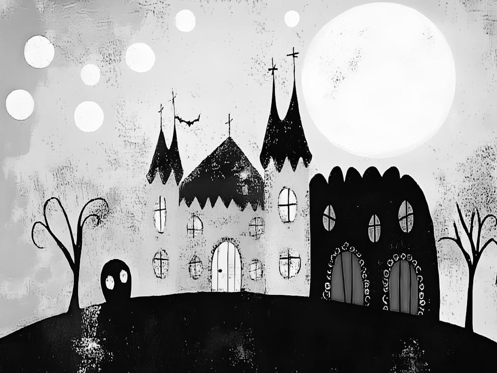 Black And White Halloween Castle
