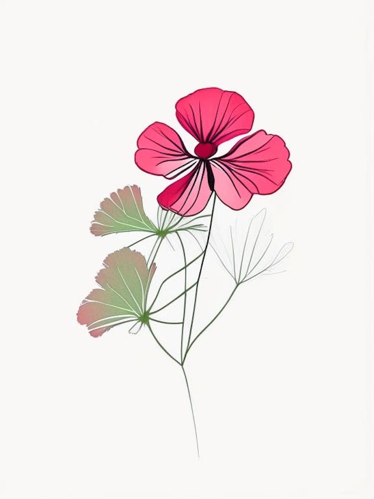 Geranium Floral Minimal Line Drawing 1 Flower