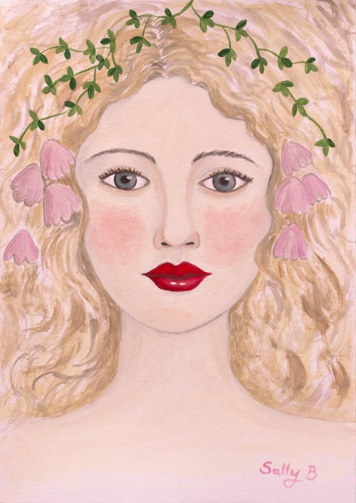 Frauenporträt mit rosa Blumen