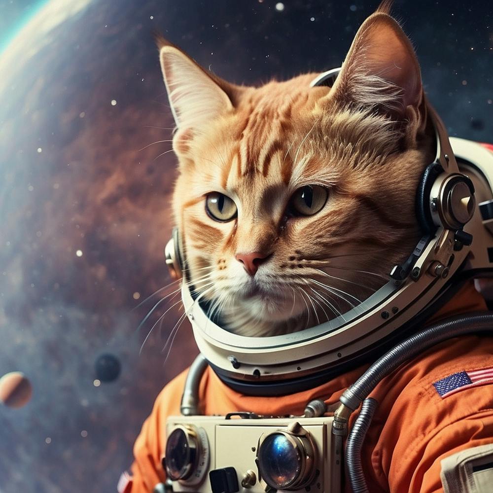 cat astronaut member of the orbital station team