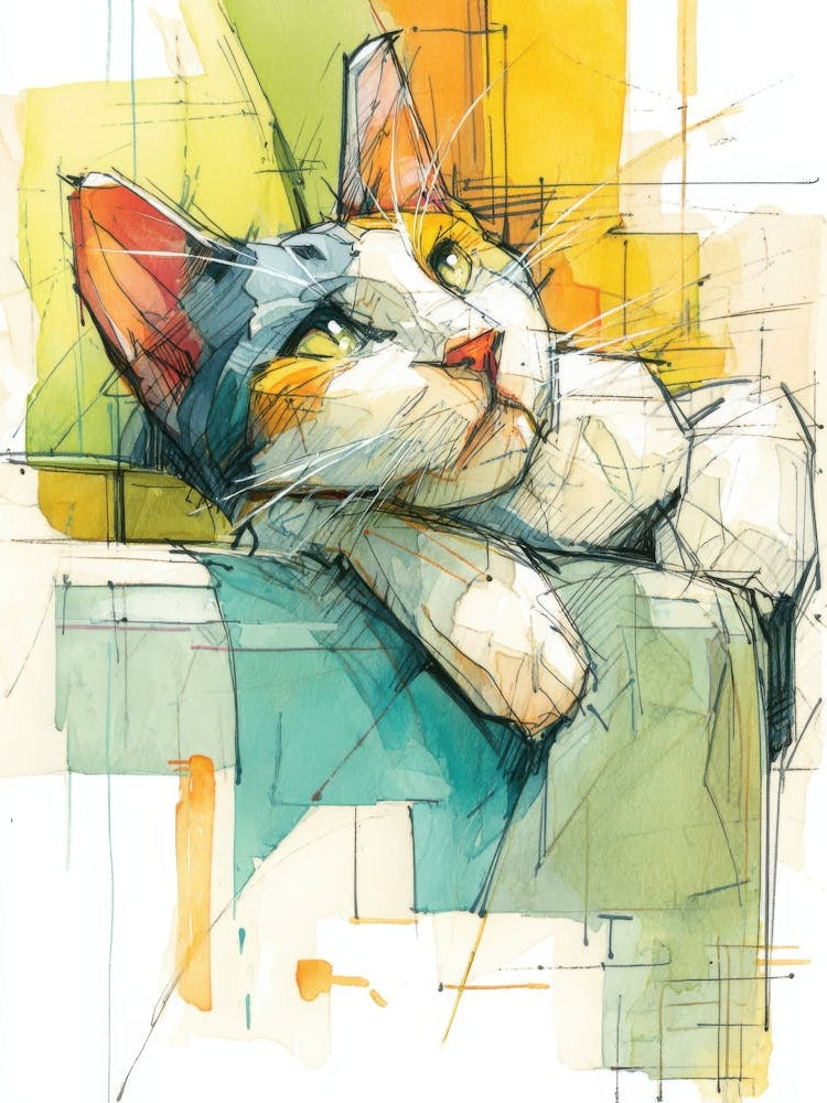 Watercolor Cat On The Couch 6