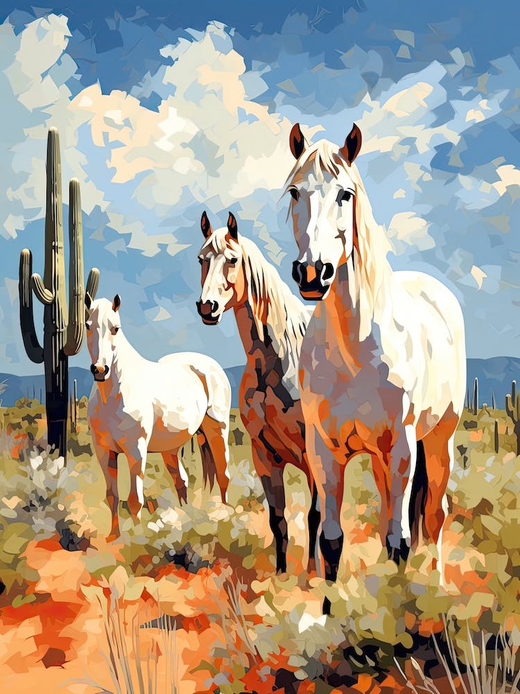 Horses Painting In Arizona Desert, Usa 1