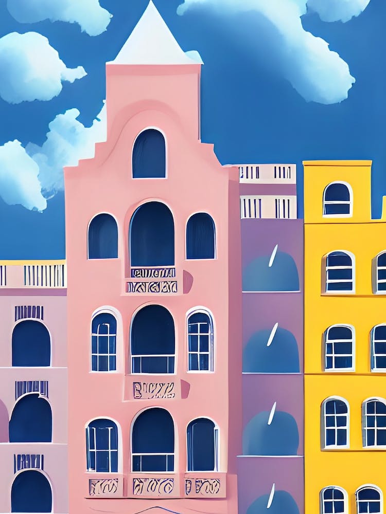 Pink Spire Town Hall Clouds Architecture