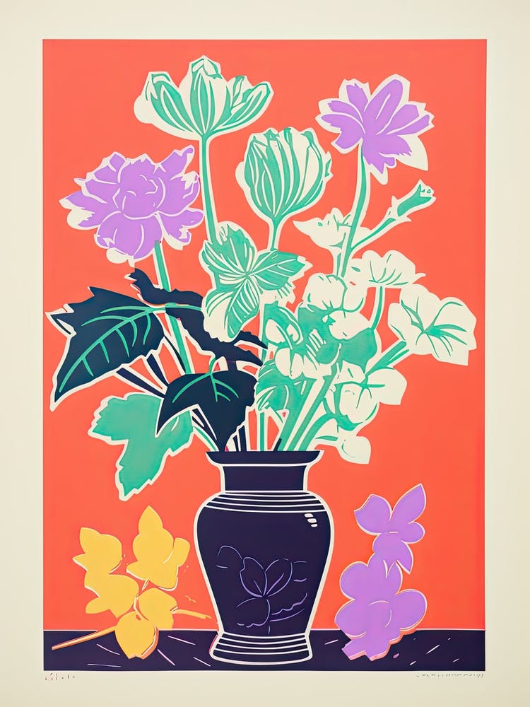 Colourful Bouquet Of Flowers In Risograph Style 3