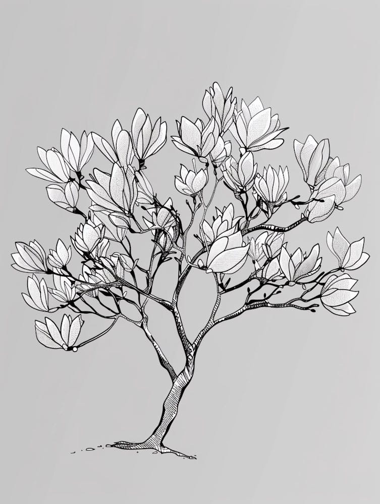 Magnolia Tree Minimalistic Drawing 3
