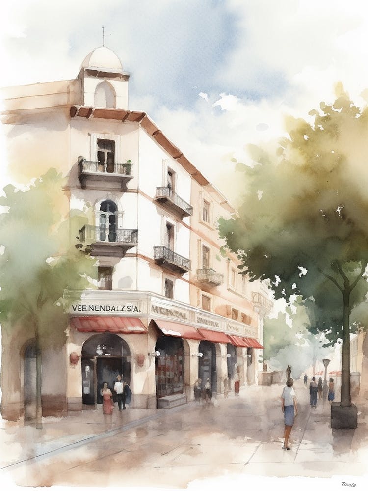 Mendoza City Center Mendoza Neighborhood, Watercolour 3